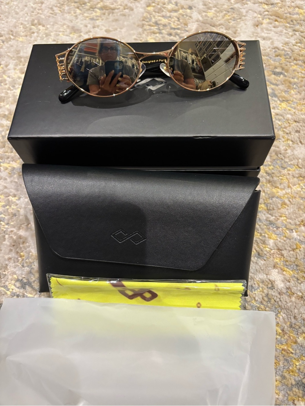 Karen Wazen Pam gold reflective lens sunglasses new